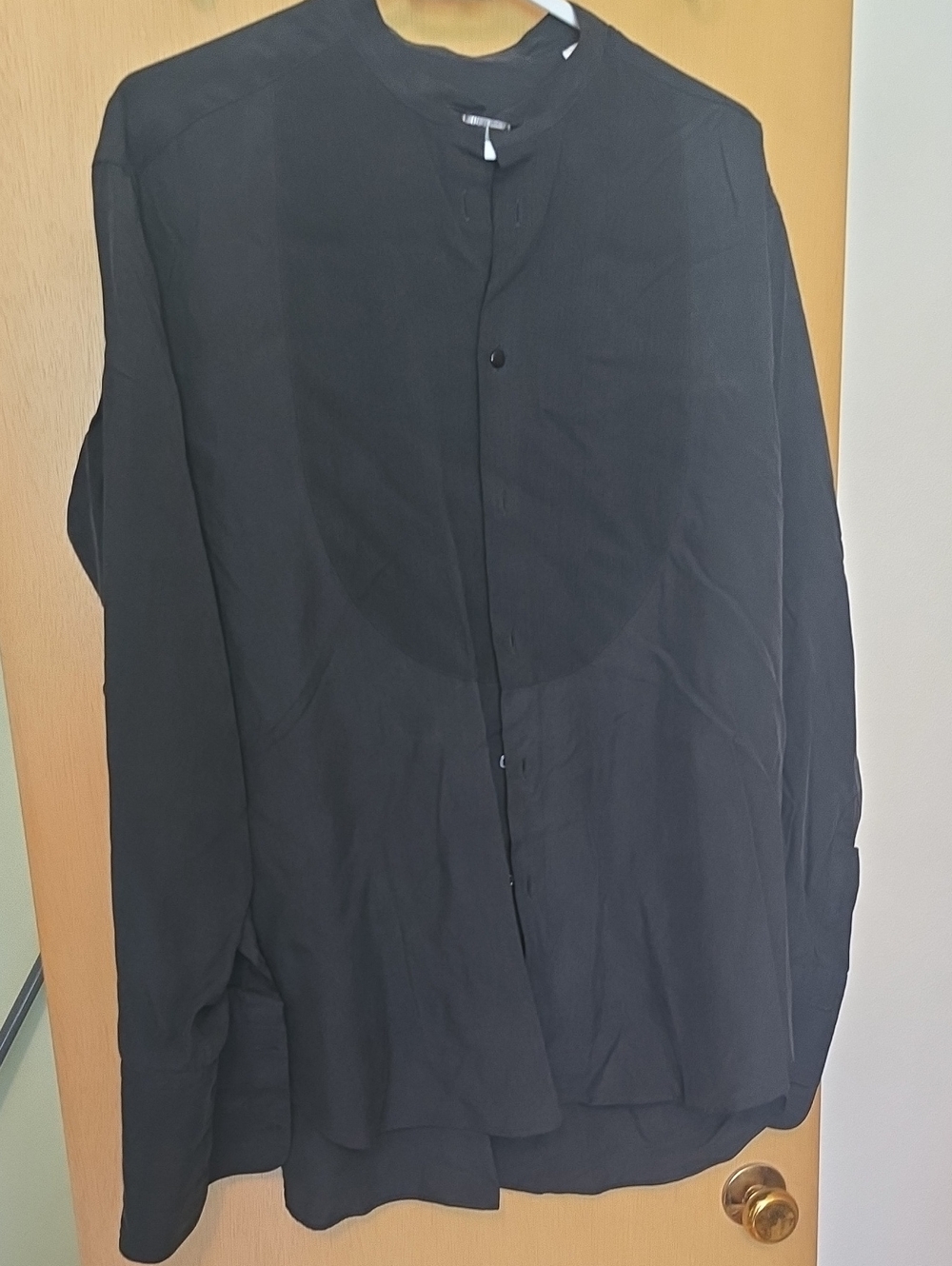 Vintage Giorgio Armani 100% Silk Black Band-Collar Italian Dress Shirt